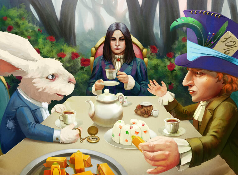 An example of a drawing featuring multiple characters and various additional details.